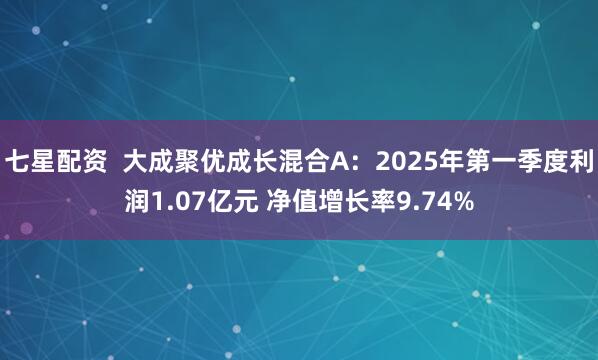 七星配资  大成聚优成长混合A：2025年第一季度利润1.07亿元 净值增长率9.74%